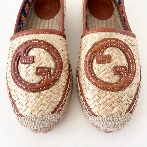 GUCCI || Adela GG Raffia Espadrilles Brown Leather Logo EU 36 US 6 - Picture 3 of 13